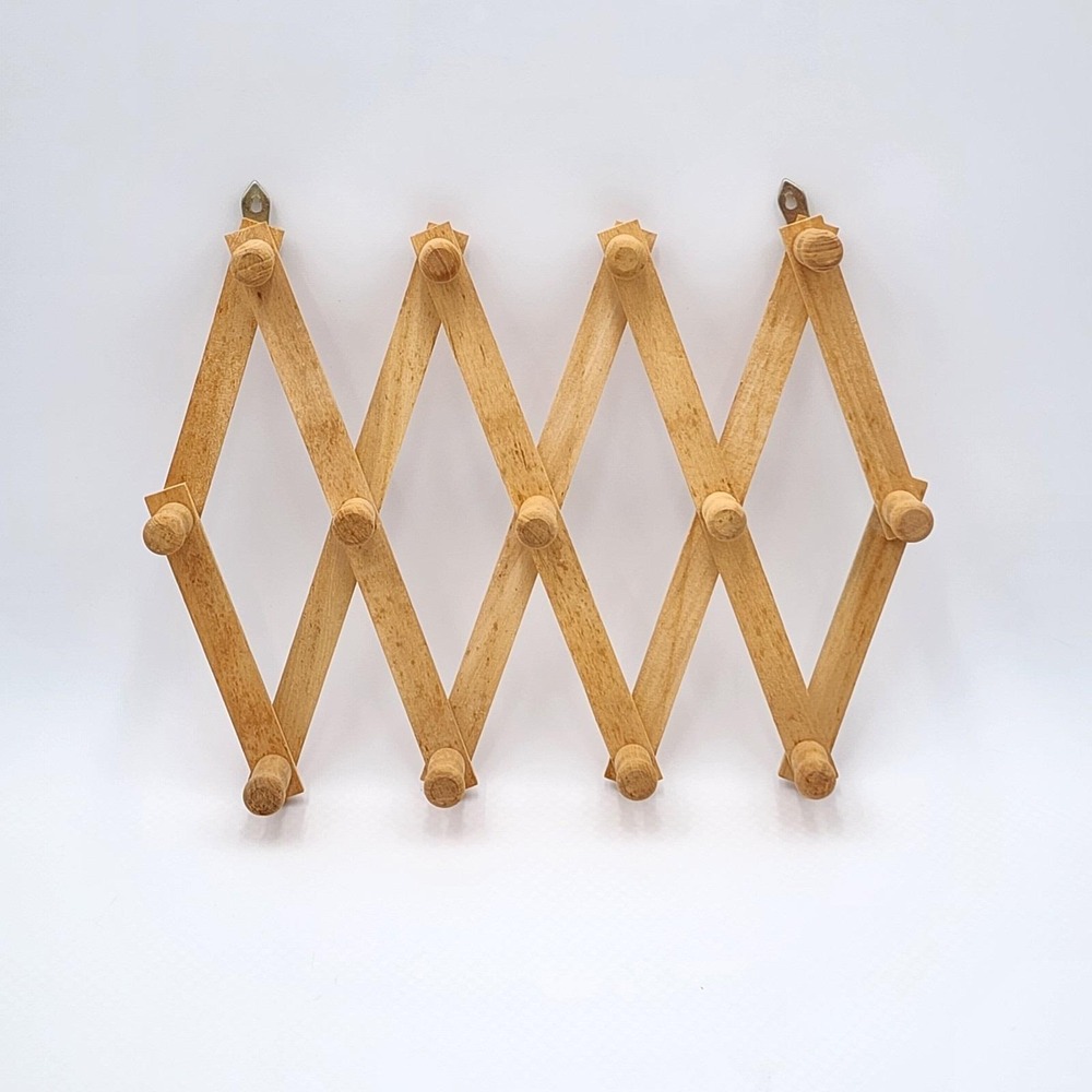 Wooden Accordion Expandable 13 Peg Wall Rack Hanger Accessory Holder